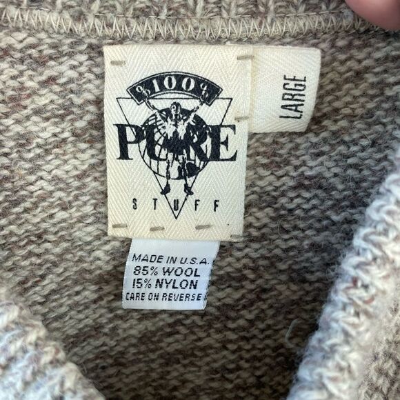 EUC Pure Stuff Mens Tan and Cream Wool Sweater Size L - Picture 5 of 5